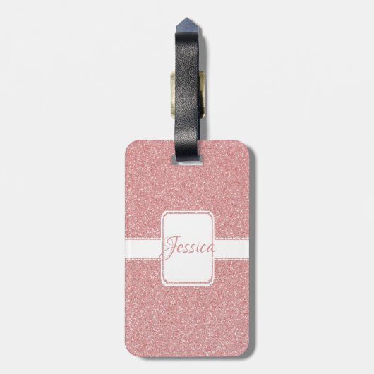 Roze glitter Personaliseer Bagagelabel (Achterkant verticaal)