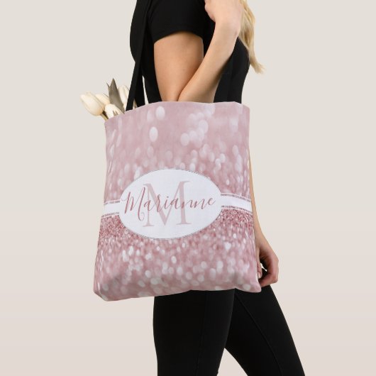 Roze Glitter Personaliseer Canvas tas (Dichtbij)