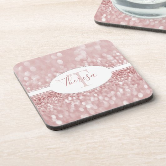 Roze glitter Personaliseert plastic Onderzetter (Linkerzijde)