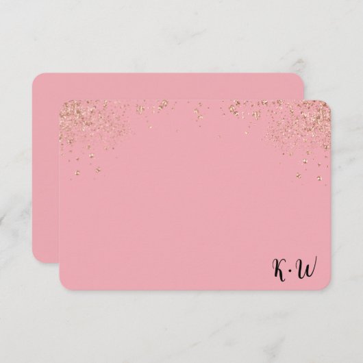 Roze Glitter Personalized Monogram Note Cards Bedankkaart (Voorkant / Achterkant)