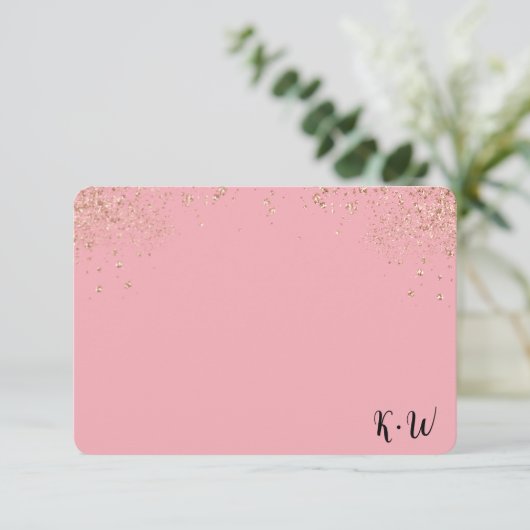 Roze Glitter Personalized Monogram Note Cards Bedankkaart (Staand voorkant)