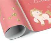 Roze Glitter Ponies met voornaam Little Girl Cadeaupapier (Rol Hoek)