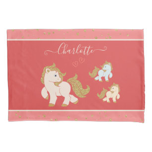 Roze Glitter Ponies met voornaam Little Girl Kussensloop