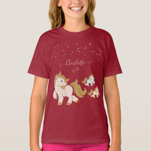 Roze Glitter Ponies met voornaam Little Girl T-shirt