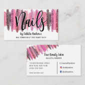 Roze Glitter Poolse Brushstrokes Nail Technician Visitekaartje (Voorkant / Achterkant)