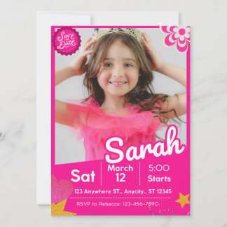 Roze Glitter Pop Verjaardagsuitnodiging