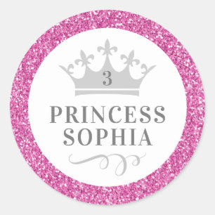 Roze Glitter Princess Birthday Favor Sticker Label