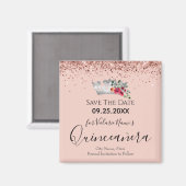  roze glitter Quinceanera sparen de Datum Magneet (Voorkant / Achterkant)