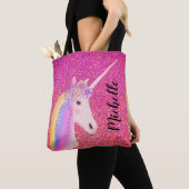 Roze Glitter Rainbow Unicorn Personalized Girls Draagtas (Dichtbij)