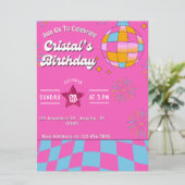 Roze Glitter Retro Doll Verjaardagsfeestje Uitnodi (Staand voorkant)