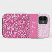 Roze Glitter Rhinestone Leopard BLING Hoesje (Achterkant (horizontaal))