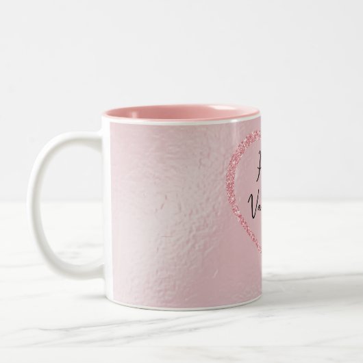 Roze Glitter Romantisch Script Valentijnsdag Tweekleurige Koffiemok (Links)