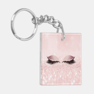 Roze Glitter Roos Meisjesachtige Make-up Wimpers N Sleutelhanger