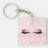 Roze Glitter Roos Meisjesachtige Make-up Wimpers N Sleutelhanger (Voorkant)