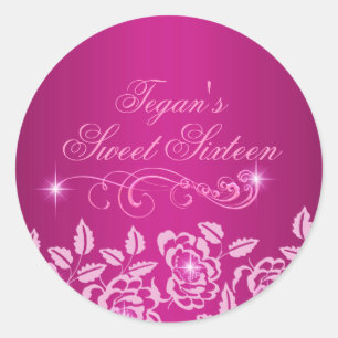 Roze Glitter Roos Sweet 16 Envelope Sticker/Zegel Ronde Sticker