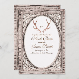 Roze Glitter Rustic Antlers White Wood Invitation Kaart