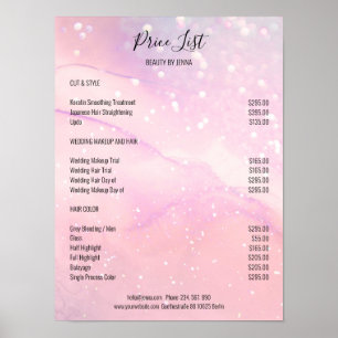 Roze Glitter Salon Prijslijsten Poster
