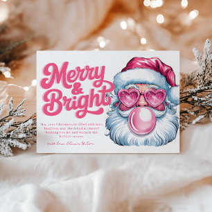 Roze Glitter Santa Modern Chic Christmas Kaart