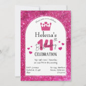 Roze glitter schattig levendig sprankelend 14e ver kaart (Voorkant)