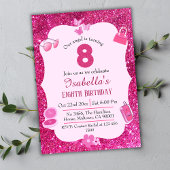 Roze glitter schattig levendig sprankelend 8e verj kaart