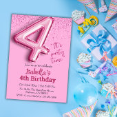 Roze glitter schattige ballon no.4 girly 4e verjaa kaart