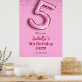 Roze glitter schattige ballon no.5 girly 5e verjaa poster (Keuken)