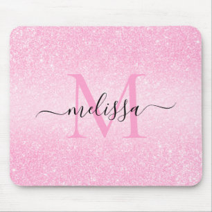 Roze Glitter Script Name Monogram Muismat
