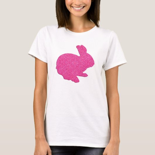Roze Glitter Silhouette Easter Bunny Shirt (Voorkant)