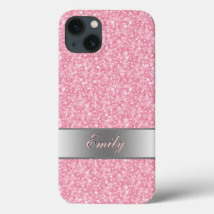 Roze Glitter Silver Gradient Accessoire Monogram iPhone 13 Hoesje
