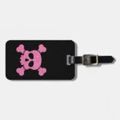 Roze Glitter Skull en Crossbones op Zwart Bagagelabel (Voorkant horizontaal)
