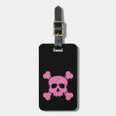 Roze Glitter Skull en Crossbones op Zwart Bagagelabel (Voorkant verticaal)