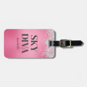 Roze Glitter Sky Diva Bagagelabel (Voorkant horizontaal)