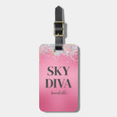 Roze Glitter Sky Diva Bagagelabel (Voorkant verticaal)