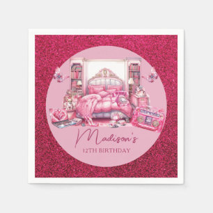 Roze Glitter Sleepover Meisje Verjaardag Servet