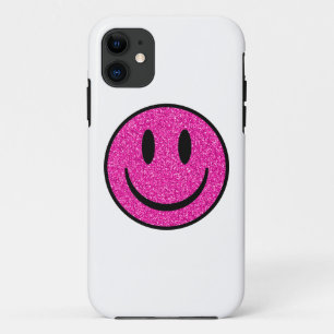 Roze Glitter Smile Face iPhone 11 Hoesje