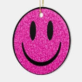Roze Glitter Smile Face Keramisch Ornament (Links)