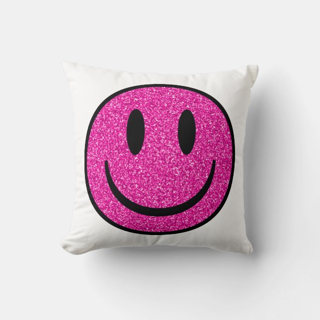 Roze Glitter Smile Face Kussen (Voorkant)
