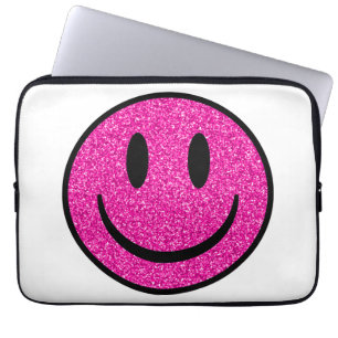 Roze Glitter Smile Face Laptop Sleeve