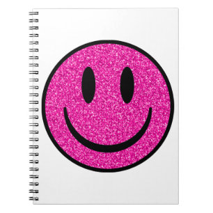 Roze Glitter Smile Face Notitieboek