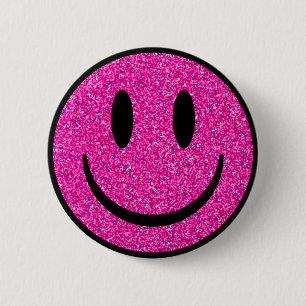 Roze Glitter Smile Face Ronde Button 5,7 Cm