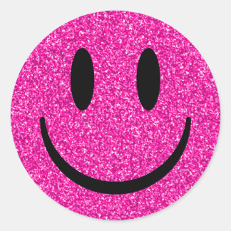 Roze Glitter Smile Face Ronde Sticker