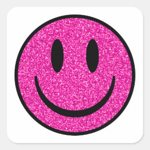 Roze Glitter Smile Face Vierkante Sticker