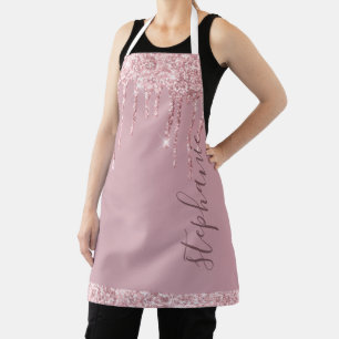 Roze glitter sparkle drip aangepaste naam schort
