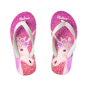 Roze Glitter Sparkle Eenhoorn Meisjes Gepersonalis Kinder Teenslippers