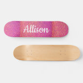 Roze glitter Sparkle Girly Gepersonaliseerd Skateboard (Horizontaal)