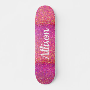 Roze glitter Sparkle Girly Gepersonaliseerd Skateboard