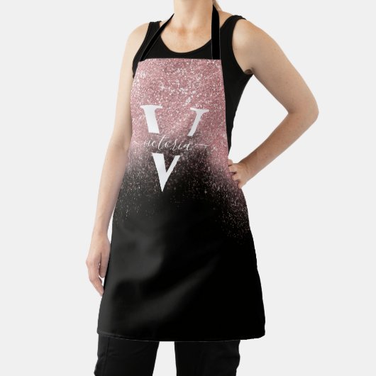 Roze glitter Sparkle Monogram Black Girly Custom Schort (Insitu)