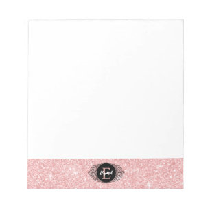Roze Glitter Sparkle Monogram Notitieblok