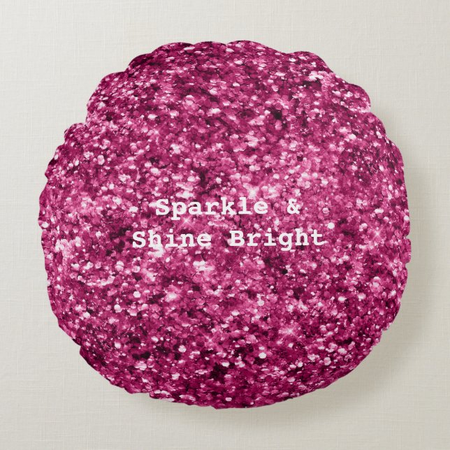 Roze Glitter Sparkle Rond Kussen (Voorkant)