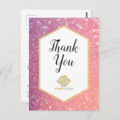 Roze glitter Sparkles Dank u Logo Zaken Briefkaart (Voorkant / Achterkant)
